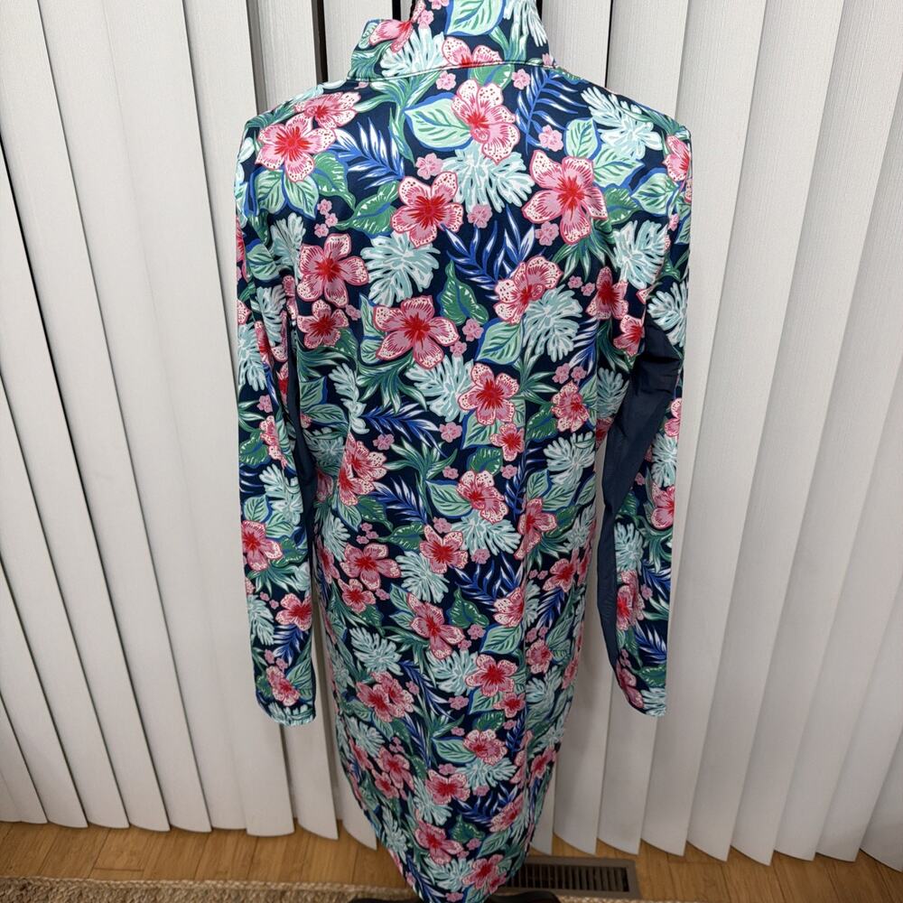 Stella Parker Floral UPF 50 Sheath Mock Neck Dress Pink Blue Long Sleeves Sz M - Picture 3 of 7